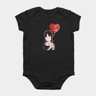 Kaguya sama Kaguya shinomiya holding a heart-shaped red balloon with text on it in an aesthetic watercolor art Baby Bodysuit